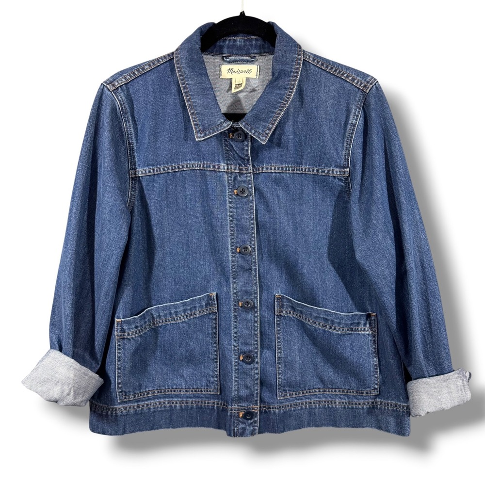 Madewell Denim Goodloe Chore Jacket Whitson Wash Blue Patch Pocket Size Large
